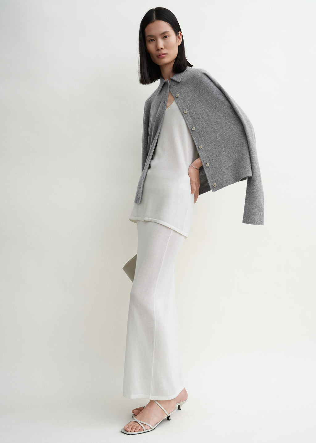Raglan-sleeve cashmere cardigan grey melange