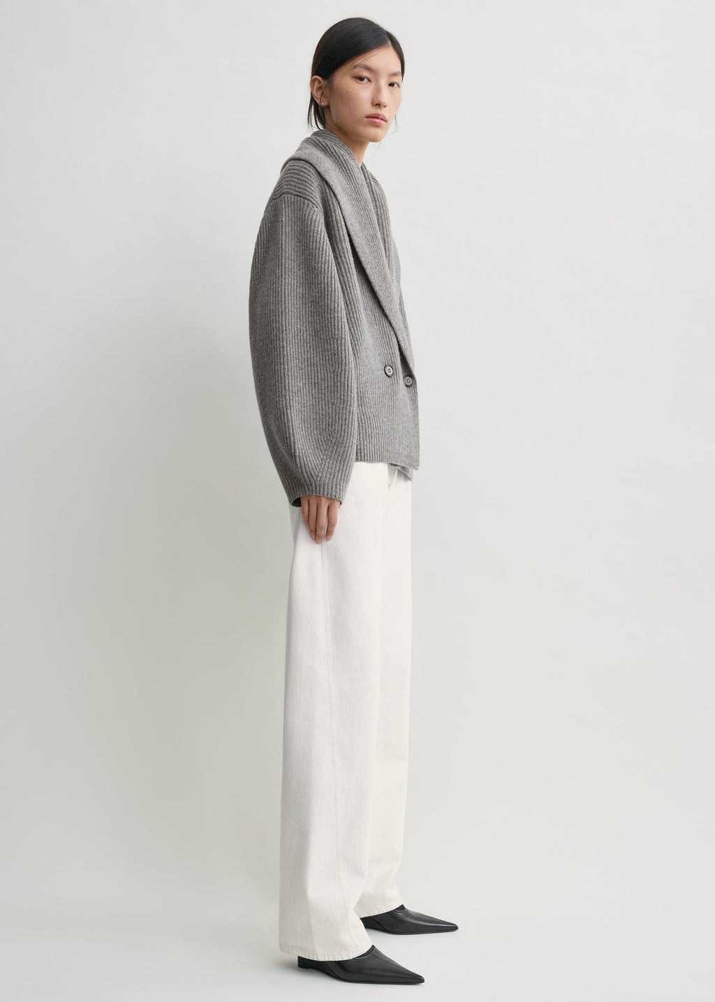 Shawl-lapel cardigan mid grey