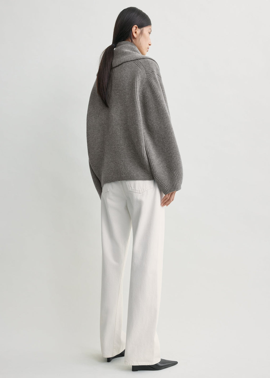 Shawl-lapel cardigan mid grey